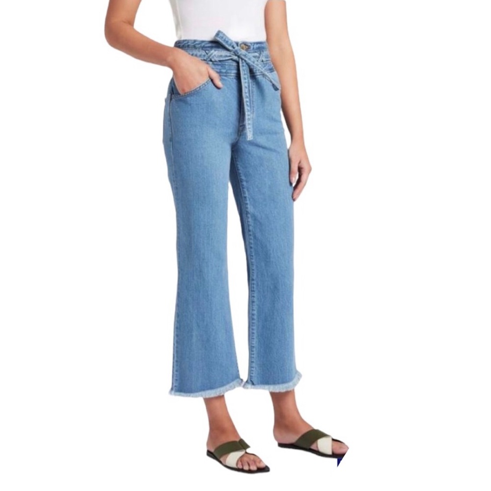 J Brand X Revolve  Sukey Crop High Waist Raw Hem Wide Leg Jeans sz 26